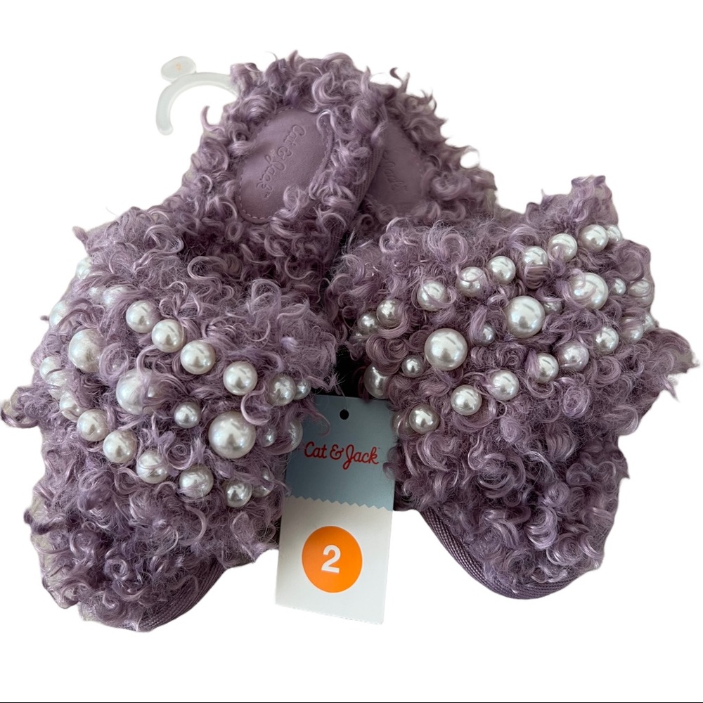 NWT Cat & Jack fuzzy purls purple color sleepers size 2